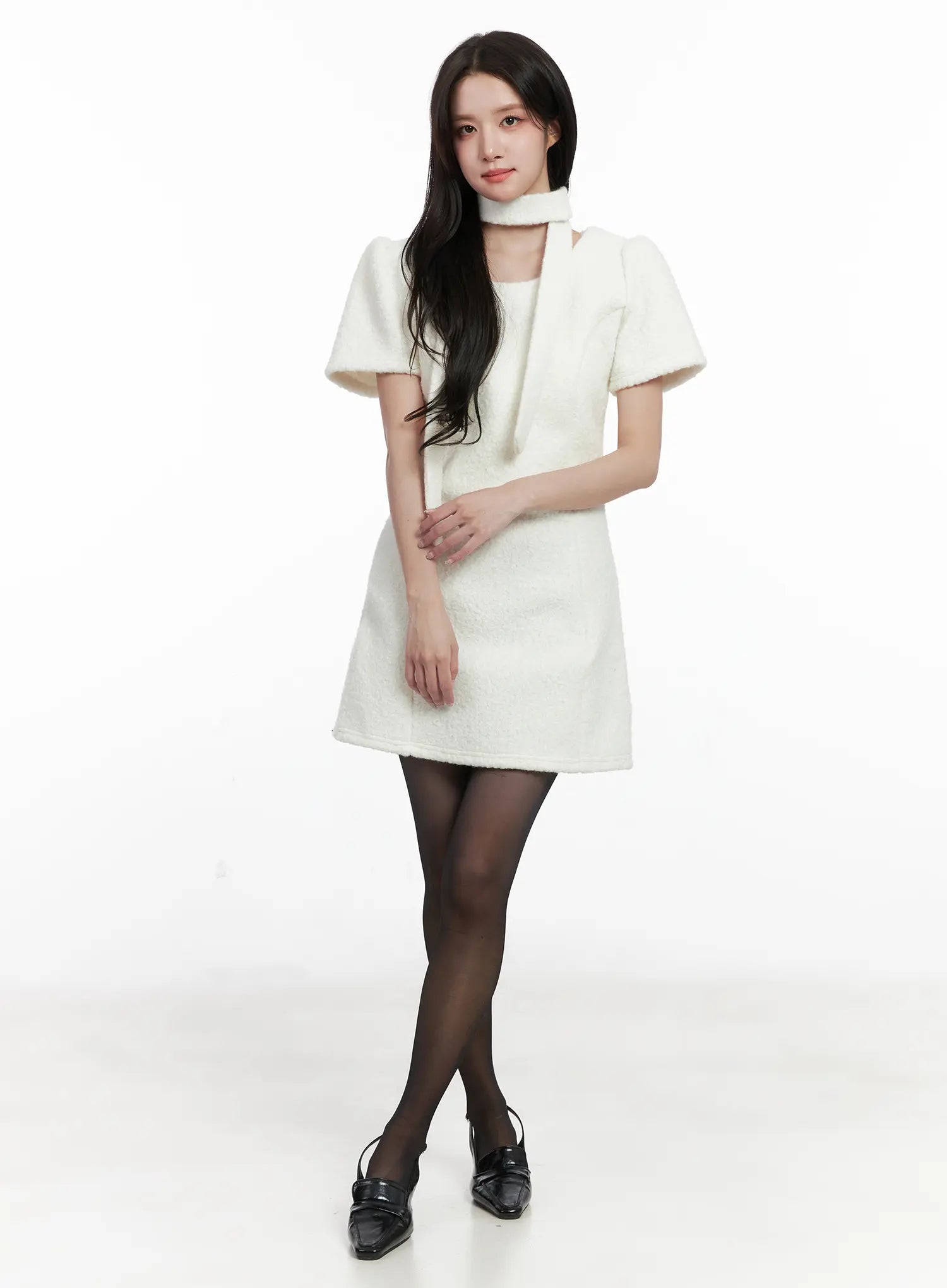 textured-mini-dress-and-scarf-set-cn526