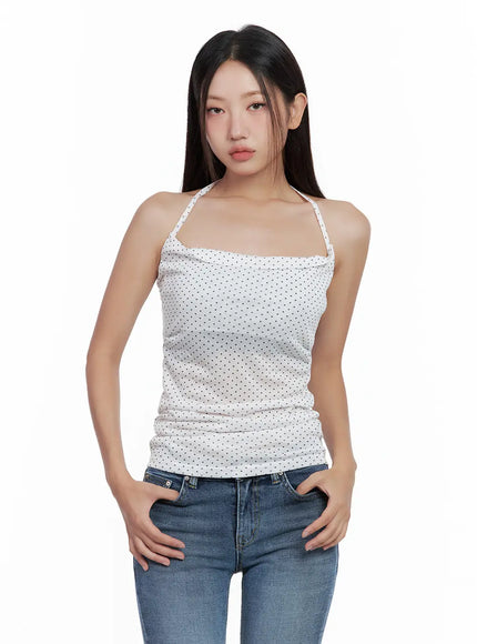 polka-dot-square-neck-halter-top-cl508