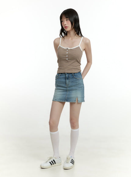 Striped Buttoned Crop Cami Top CF423