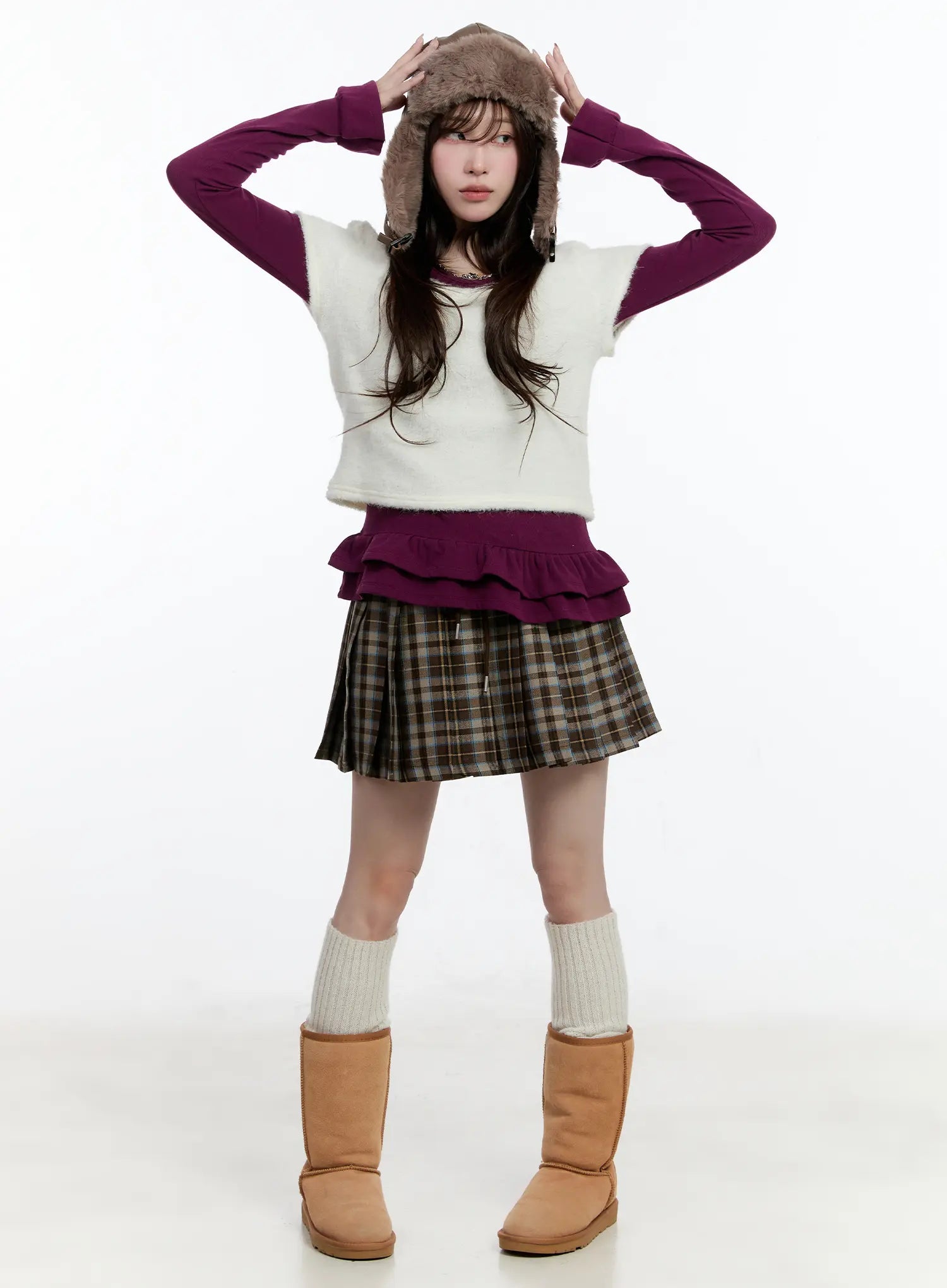 plaid-pleated-mini-skirt-cn525