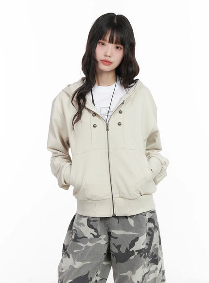 eyelet-zip-up-hoodie-cm526 / Beige