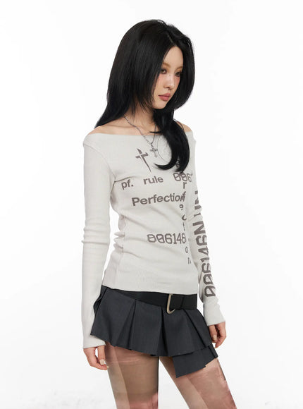 graphic-off-shoulder-top-cd1202 / Beige