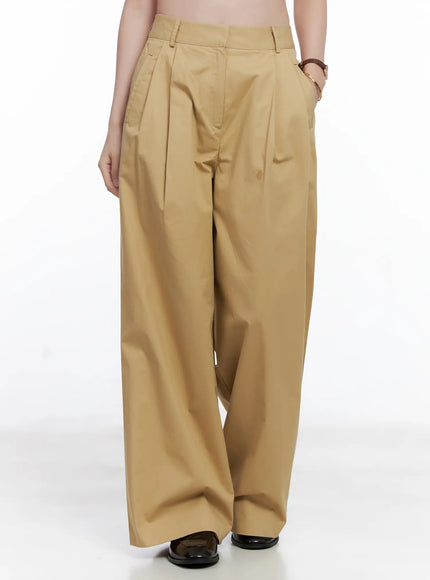 wide-leg-pintuck-cotton-slacks-cg520 / Beige
