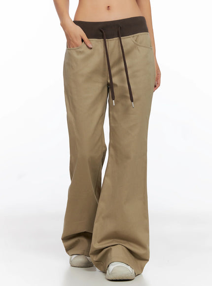 contrast-bootcut-cotton-pants-co515 / Beige