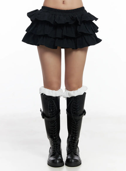 fleeced-ruffle-mini-skort-cj514 / Black