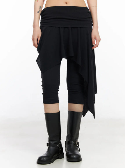 ribbed-asymmetric-skirt-pants-cm516 / Black