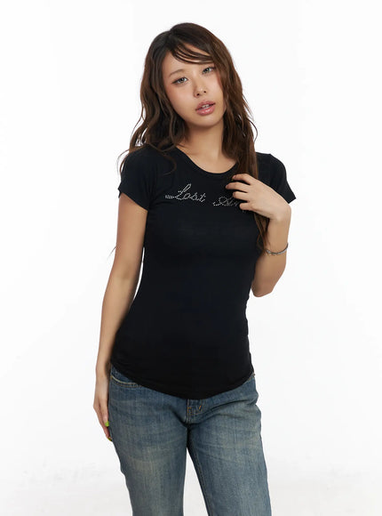 rhinestone-lettering-top-cm520 / Black