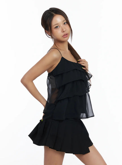 sheer-ruffle-layered-cami-top-cm520 / Black
