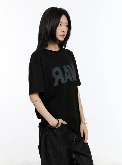 oversized-lettering-t-shirt-ca506 / Black