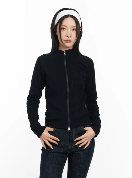 athletic-zip-up-track-jacket-cf526 / Black