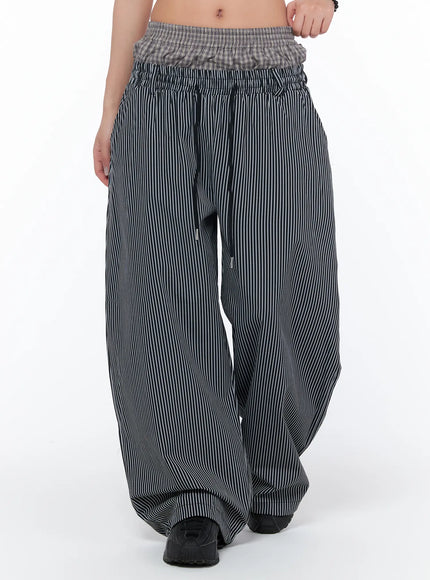 striped-sagging-wide-pants-ca514 / Black