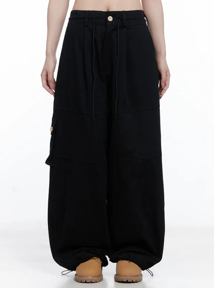 baggy-cotton-pants-with-back-pocket-cg529 / Black