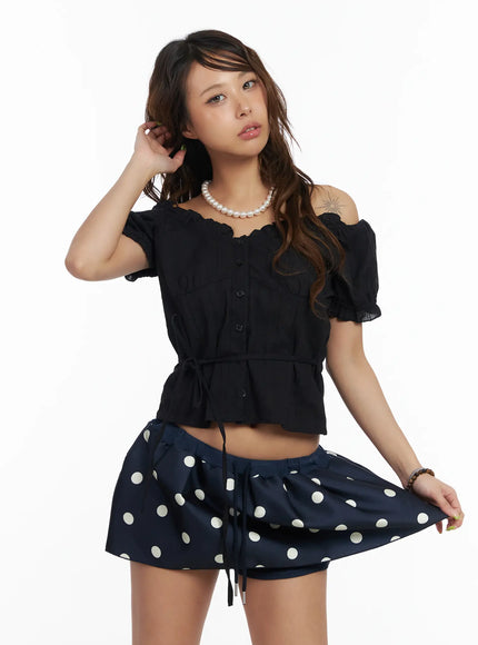 sweetheart-neck-puff-off-shoulder-top-cm520 / Black