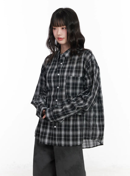 casual-plaid-button-up-shirt-cm526 / Black