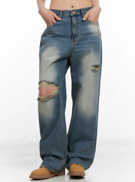 siya-print-washed-wide-leg-jeans-co508 / Blue