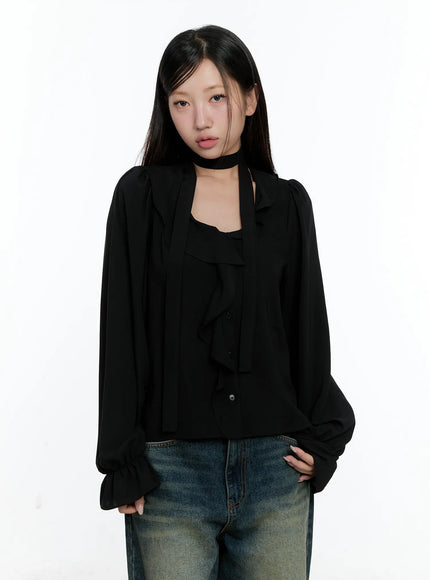 ruffled-chiffon-blouse-with-scarf-set-cs518