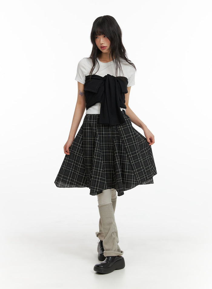 flared-checkered-midi-skirt-cm413