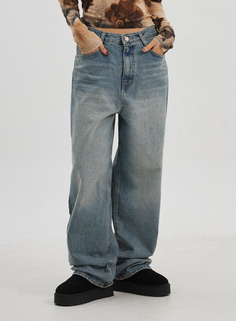 Low Rise Baggy Jeans CJ330 Korean Women's Fashion LEWKIN