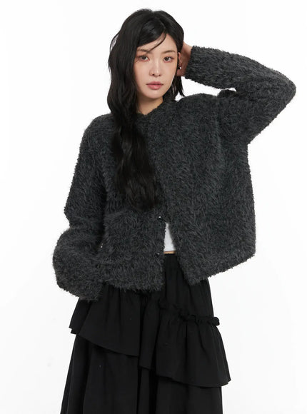 fluffy-textured-knit-cardigan-cd502 / Dark gray