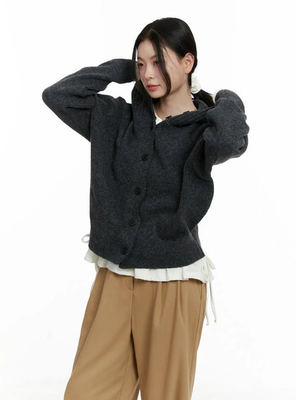 button-hooded-knit-cardigan-f502 / Dark gray