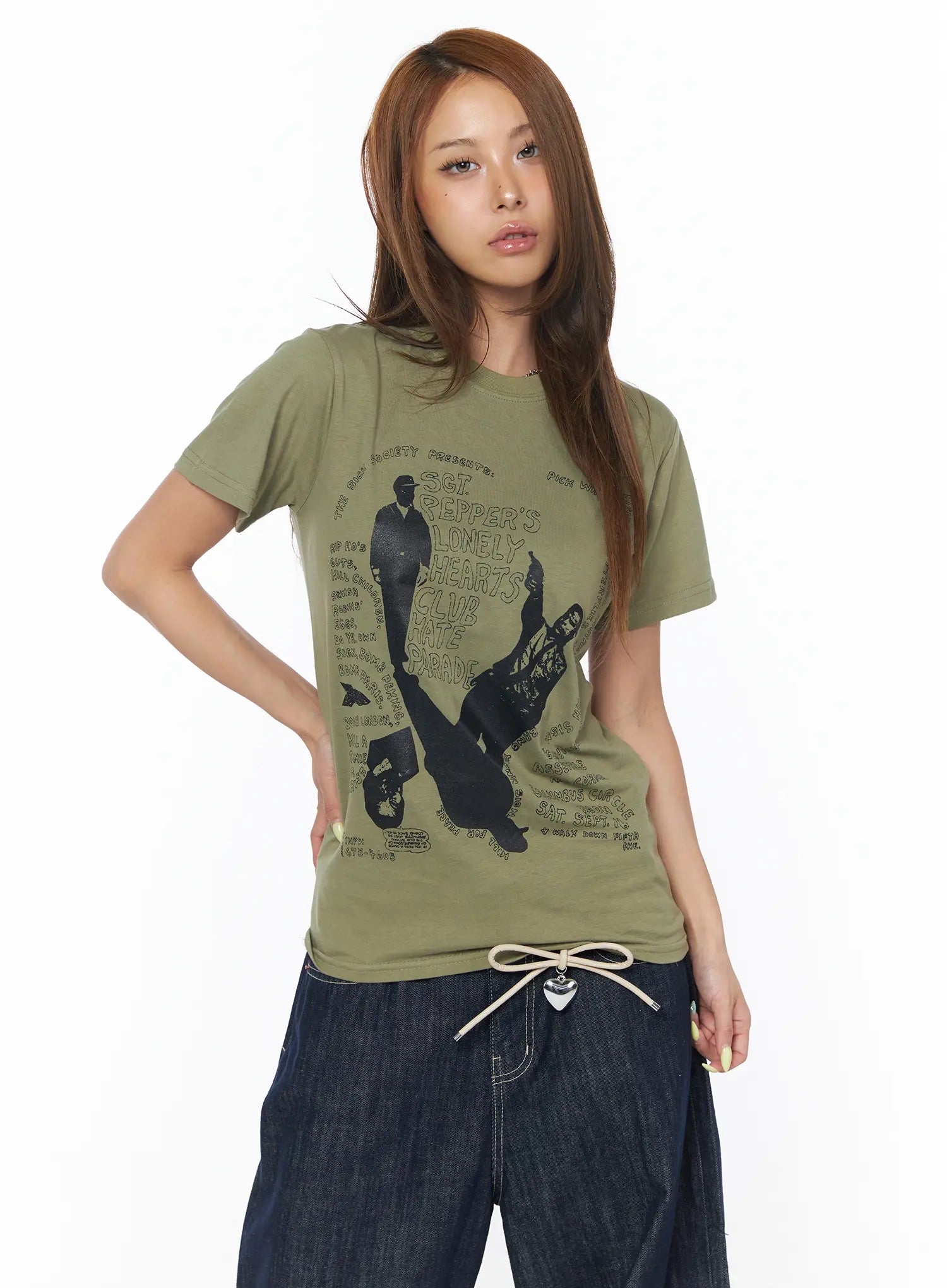 graphic-print-oversized-t-shirt-cu502 / Dark green