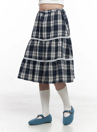 plaid-ruffle-midi-skirt-co522 / Dark blue
