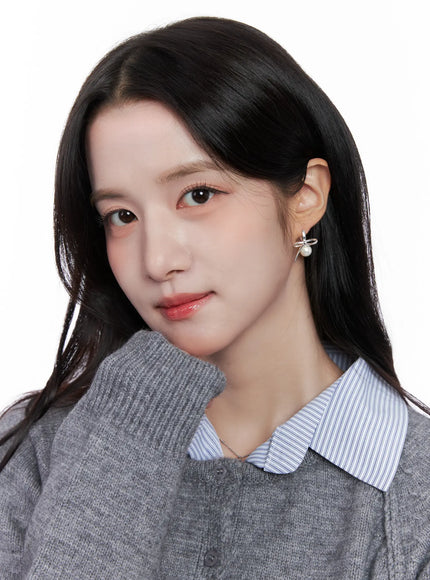 Ribbon and Faux Pearl Earrings CS523