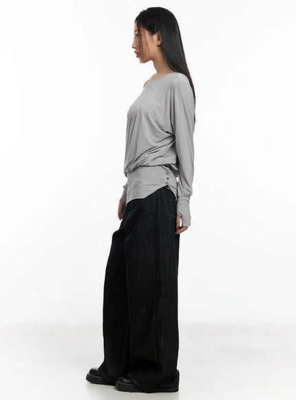 asymmetric-button-detail-off-shoulder-long-sleeve-top-cj530