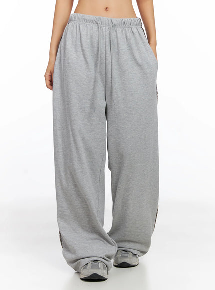 camo-accent-wide-leg-sweatpants-co514 / Gray