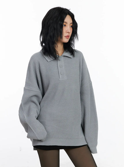 oversized-knit-polo-sweater-cj523 / Gray