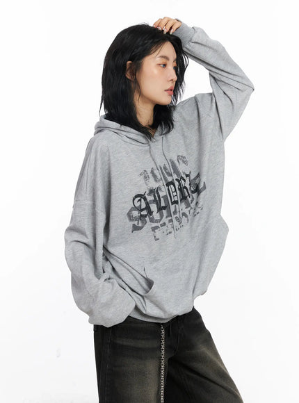 vintage-graphic-loose-fit-hoodie-cj523 / Gray