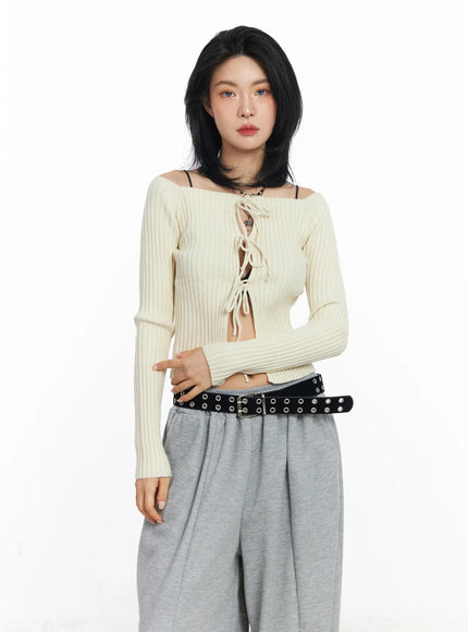 two-way-ribbon-knit-cardigan-cj523 / Light beige