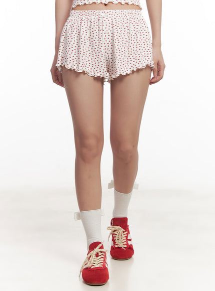 graphic-print-lettuce-edge-shorts-ca525 / White