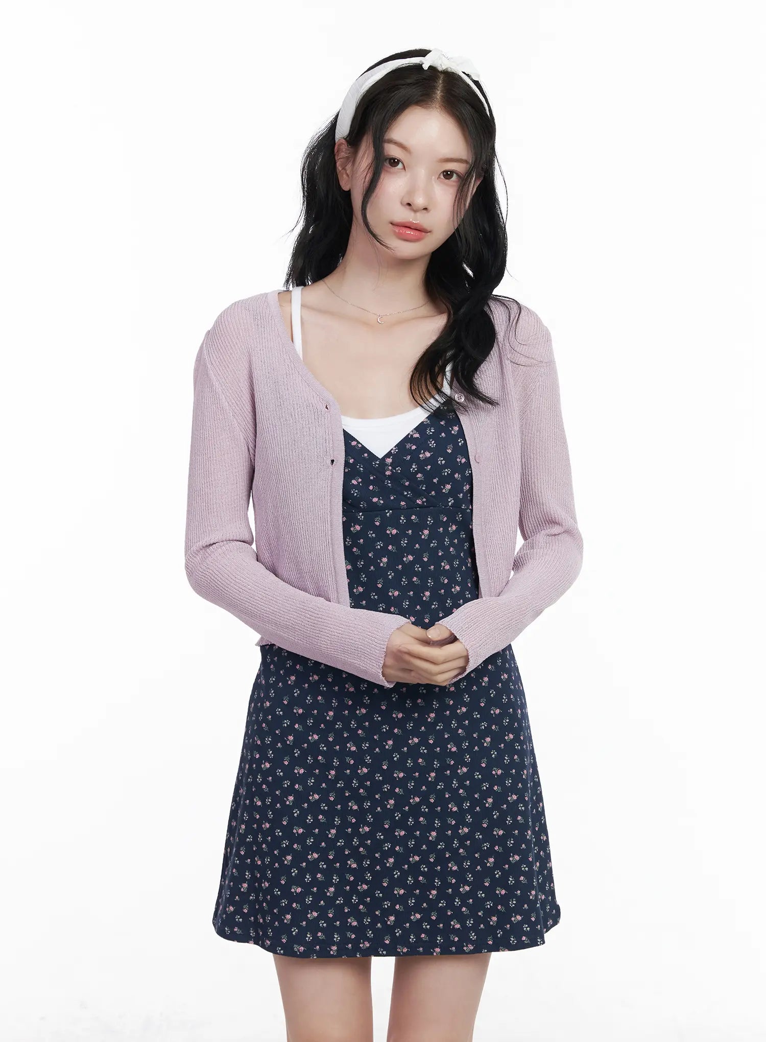 sheer-two-button-cardigan-ca509 / Light purple