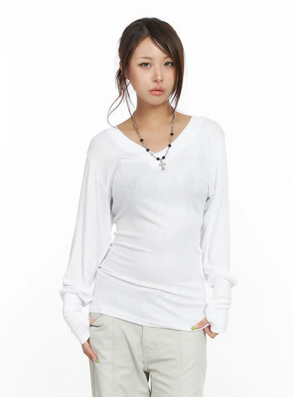 v-neck-long-sleeve-tee-cf512 / White