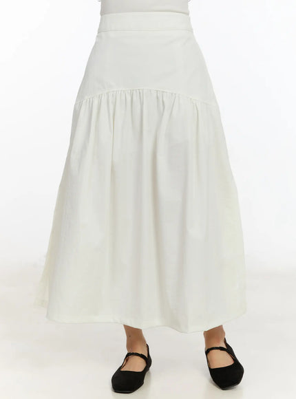 elegant-shirred-flare-maxi-skirt-cm505 / White