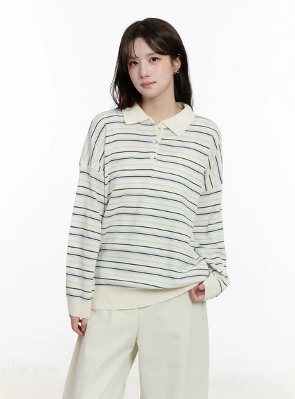 oversized-striped-collar-knit-top-cm510 / White