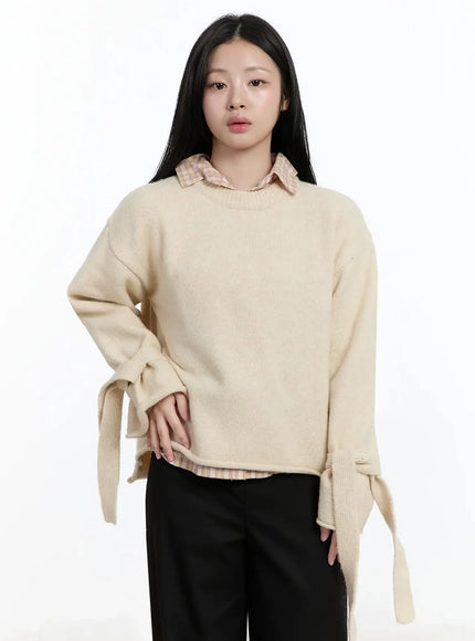 Ribbon Sleeve Knit Sweater IM513