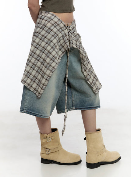 checkered-wrap-midi-skirt-cy530