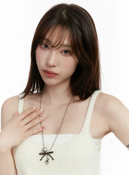 black-ribbon-ball-pendant-necklace-id529