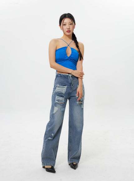 Wide Leg Ripped Jeans IY311