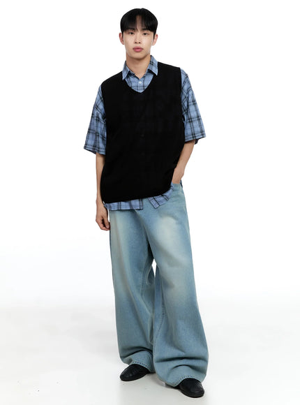 Men's Linen V-Neck Knit Vest IG520