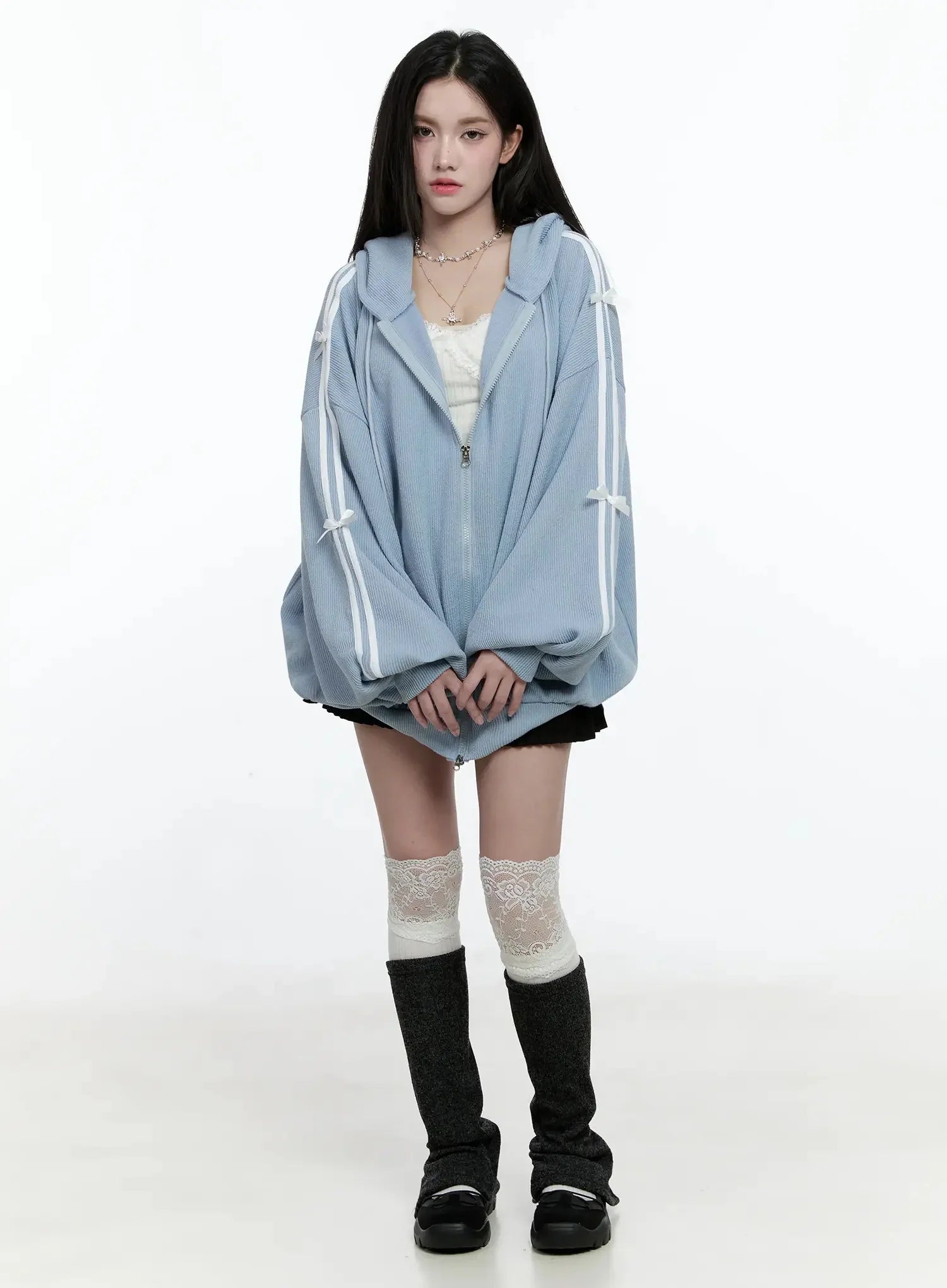 Contrast Oversized Zip-Up Hoodie IO527