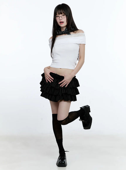 Off-Shoulder Ribbed Knit Top CG507