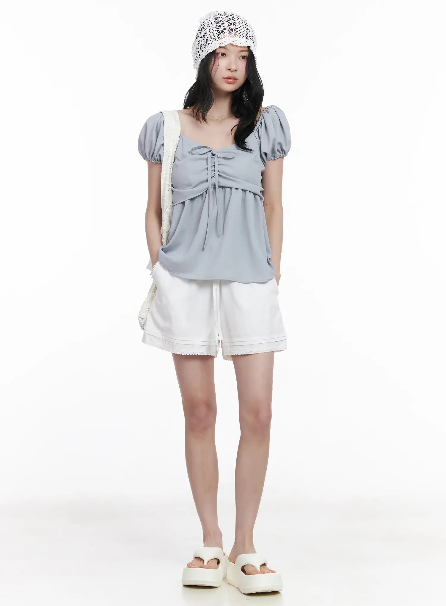 chiffon-ruched-puff-sleeve-blouse-ca510