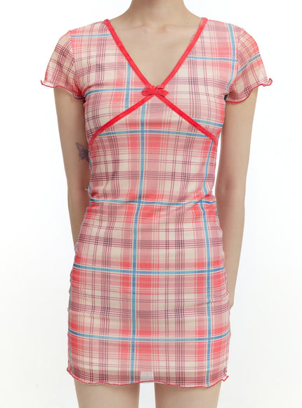 v-check-plaid-mini-dress-cl426