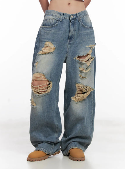 Manon Washed Distressed Wide Jeans CL518