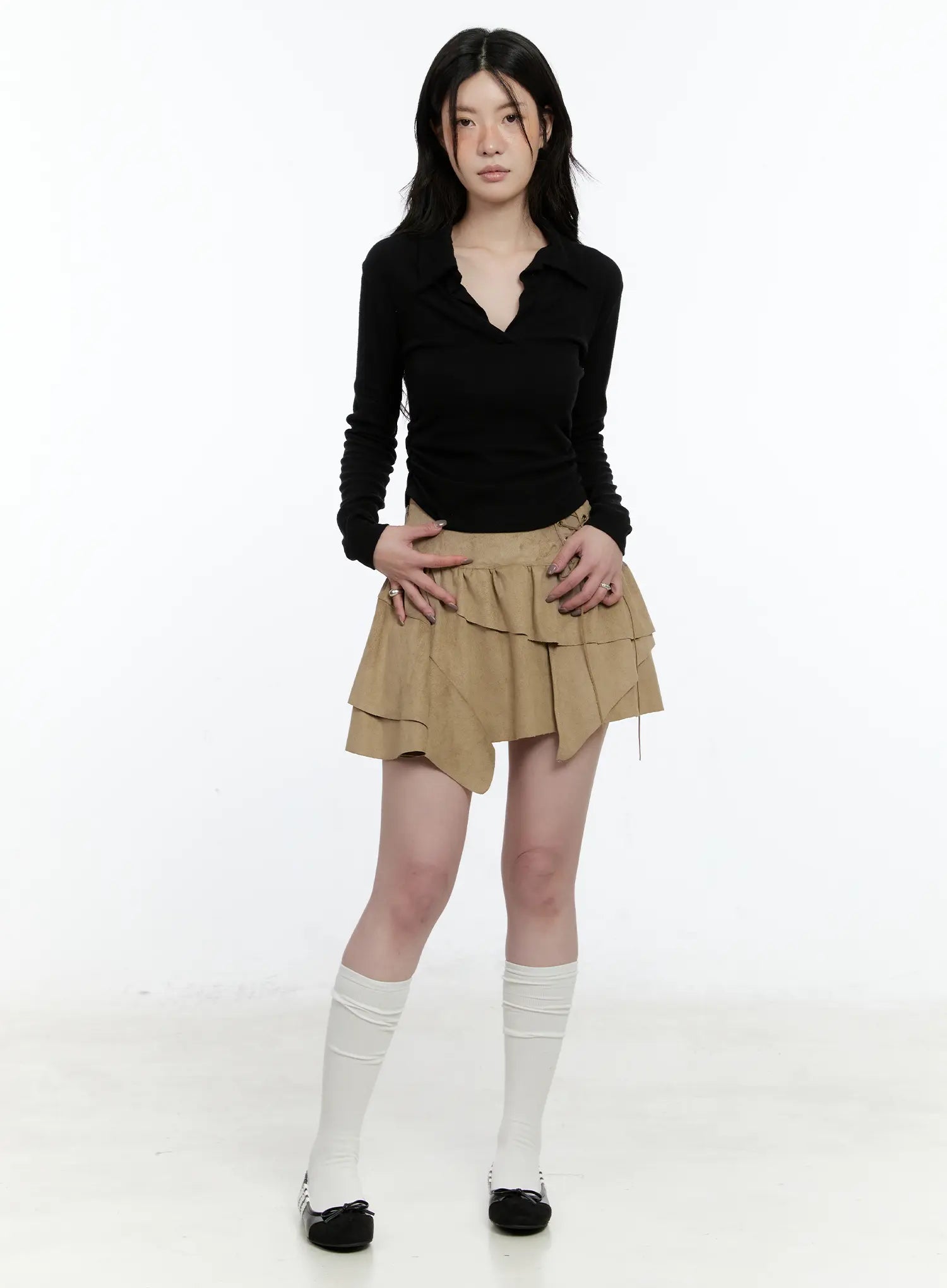 asymmetric-suede-string-tie-skirt-cn517