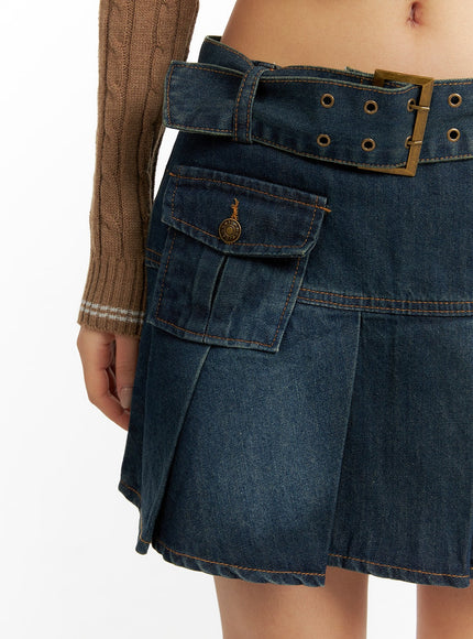 pleated-denim-mini-skirt-with-belt-cf426