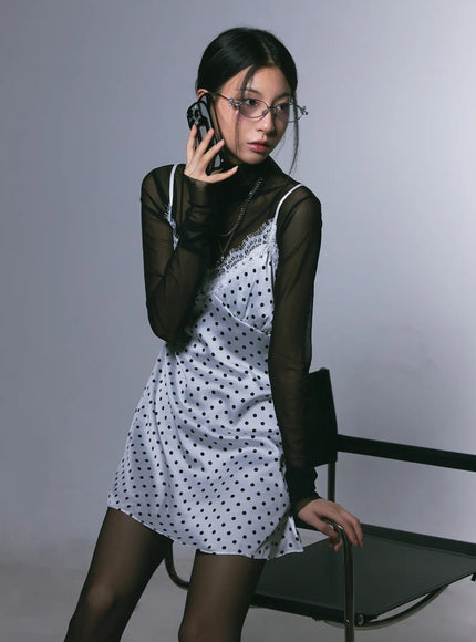 Polka Dot Satin Lace Mini Dress CG525